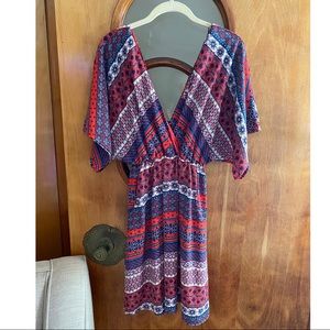 Mi Ami Red Floral Print V-neck Mini Dress